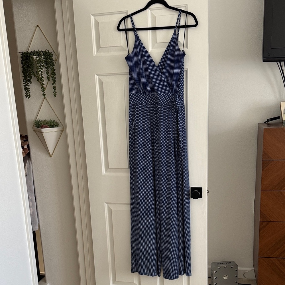 Kaileigh Blue and White Patterned Jumpsuit